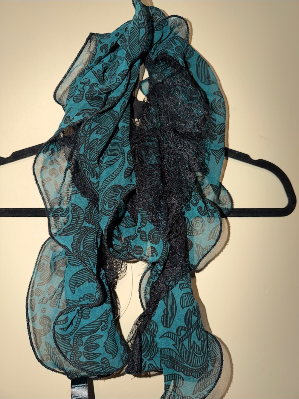 Maurices Teal and Black Leaf Print Sheer Scarf